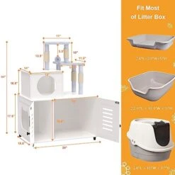 EasyCom Litter Box Enclosure, Hidden Cat Tree Tower Furniture For Indoor House, Modern Wooden All-in-one Cat Litter Cabinet With Scratching Post And Condo, White 15 EasyCom Litter Box Enclosure, Hidden Cat Tree Tower Furniture For Indoor House, Modern Wooden All-in-one Cat Litter Cabinet With Scratching Post And Condo, White -Pet Products Shop 41xW4YZHyqL