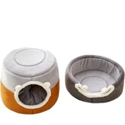 New Winter Deep Sleep Comfort Cat Bed Cats Tent Cozy Cave Capsule Small Dogs Cats House Indoor (Medium,Khaki)