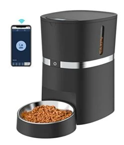 WellToBe Automatic Cat Feeder WiFi Enabled 2.4G Smart Pet Feeder For Cats And Dogs Food Dispenser With Desiccant Bag, Portion Control, Distribution Alarms, Voice Recorder And Low Food Sensor Black