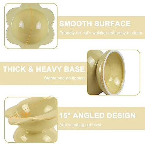 Ceramic Raised Cat Food Bowl, Tilted Flower Shaped Food Or Water Bowl For Cats And Small Dogs, Anti Vomiting Pet Feeder Dish Whisker Fatigue Cat Bowl, Butter Yellow 6 Ceramic Raised Cat Food Bowl, Tilted Flower Shaped Food Or Water Bowl For Cats And Small Dogs, Anti Vomiting Pet Feeder Dish Whisker Fatigue Cat Bowl, Butter Yellow - Image 4