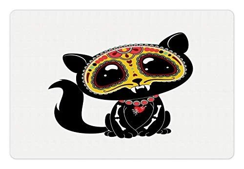 Lunarable Day Of The Dead Pet Mat For Food And Water, Dia De Los Muertos Themed Delicate Cat Illustration Print Kitten Art, Non-Slip Rubber Mat For Dogs And Cats, 18" X 12", Black And Multicolor 3 Lunarable Day Of The Dead Pet Mat For Food And Water, Dia De Los Muertos Themed Delicate Cat Illustration Print Kitten Art, Non-Slip Rubber Mat For Dogs And Cats, 18" X 12", Black And Multicolor