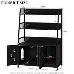 Recaceik Large Cat Litter Box Enclosure With Shelf Storage, Hidden Cat Washroom Furniture, Wooden Cat House With Scratch Pad, Sturdy Indoor Cat Cabinet With 2 Doors, Black -Pet Products Shop 41yY27zHtEL