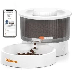 Lulumiao Automatic Cat Feeders With Slow Dispensing, Healthier Timed Cat Food Dispenser Prevents Bloating For Small Dog, Customized Feeding Schedule, Dual Powered, APP Control Up To 99 Portion 10 Meal