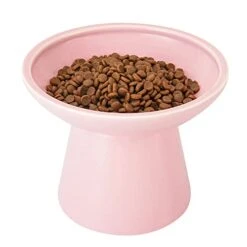 CEEFU Extra Wide Elevated Cat Bowls - Ceramic Cat Food Bowl 6.2" Raised Cat Food Bowls Elevated Shallow Cat Food Dish, Whisker Fatigue, Lead & Cadmium Free, 5" Good Height For Cat Feeding - Pink