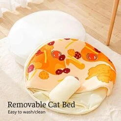 GENERIC Semi-Enclosed Cat Bed - Lovely Round Food Print Kennel Cat Bed Mat Cushion Bed House Kitten Cute Cat Soft Cave Bed For Dog Cat Pet Supply Home Décor -Pet Products Shop 510BitT745L