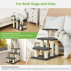 Pawque Dog Stairs & Cat Scratching Post Pet Steps For High Beds Couch, High-Strength Boards Holds Up To 150 Lbs For Indoor Small Cats Kittens Dogs Climbing Playing, 3 Combination Options, 3 Steps-Grey -Pet Products Shop 510wTmbM9aL