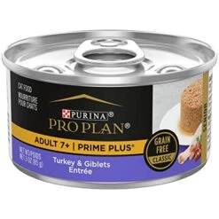 Purina Pro Plan Grain Free Senior 7+ Wet Cat Food Pate, SENIOR Prime Plus Turkey & Giblets Entree - (24) 3 Oz. Pull-Top Cans