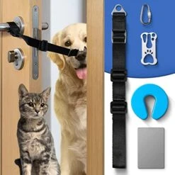CJPET Cat Door Latch For Dogs -Flex Latch Strap Adjustable Cat Door Alternative To Keep Dogs Out Of Cat Litter Boxes And Food, Let's Cats In And Safe Baby Proof (Fabric) -Pet Products Shop 511vuzEbzQL. AC