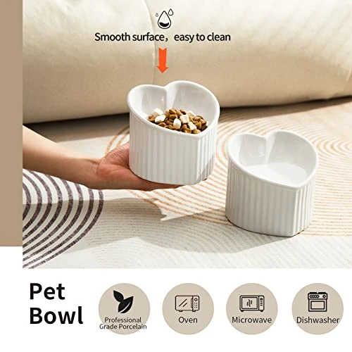 Raised Ceramic Tilted Cat Bowls, Heart Shape Elevated Cat Food Bowl, Porcelain Slanted Pet Feeder Dish For Flat Faced Cats, Protect Cat's Spine, Stress Free, Backflow Prevention,2 Pack(White) 5 Raised Ceramic Tilted Cat Bowls, Heart Shape Elevated Cat Food Bowl, Porcelain Slanted Pet Feeder Dish For Flat Faced Cats, Protect Cat's Spine, Stress Free, Backflow Prevention,2 Pack(White) - Image 3