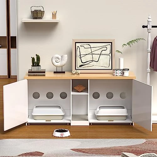 WJFORLION Cat Litter Box Enclosure, Cat Box Furniture Hidden - Hidden Cat Litter Box Furniture For 2 Cats, Large Wood Cat Litter Box Furniture For Living Room, White 7 WJFORLION Cat Litter Box Enclosure, Cat Box Furniture Hidden - Hidden Cat Litter Box Furniture For 2 Cats, Large Wood Cat Litter Box Furniture For Living Room, White - Image 5