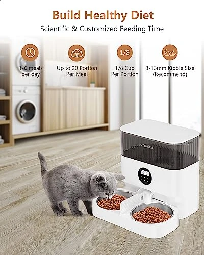 Espelho Elevated Automatic Cat Feeders For 2 Cats, 7L Timed Cat Food Dispenser With 2-Way Splitter & 2 Stainless Steel Bowls Programmable Pet Feeder For Cats & Dogs 10S Voice Recorder 4 Espelho Elevated Automatic Cat Feeders For 2 Cats, 7L Timed Cat Food Dispenser With 2-Way Splitter & 2 Stainless Steel Bowls Programmable Pet Feeder For Cats & Dogs 10S Voice Recorder - Image 2