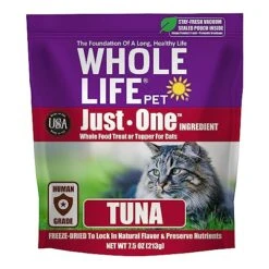 Whole Life Pet Just One Tuna - Cat Treat Or Topper - Human Grade, Freeze Dried, One Ingredient - Protein Rich, Grain Free, Made In The USA, 7.5 Ounce