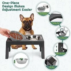 ODRIEW Elevated Dog Bowls, 5 Adjustable Heights Raised Dog Bowl Stand With 2 Stainless Steel Dog Food Bowls And 1 Slow Food Bowl, Tiltable Neck Guard For Small Medium Large Pets Dogs And Cats (Grey) 11 ODRIEW Elevated Dog Bowls, 5 Adjustable Heights Raised Dog Bowl Stand With 2 Stainless Steel Dog Food Bowls And 1 Slow Food Bowl, Tiltable Neck Guard For Small Medium Large Pets Dogs And Cats (Grey) -Pet Products Shop 516frxpKj6L