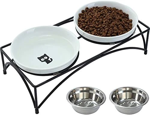 FOREYY Elevated Cat Bowls With 2 Ceramic Bowls And 2 Stainless Steel Bowls,Raised Cat Food Water Bowl With Iron Stand,Porcelain Pet Dishes For Cats And Small Dogs,16 Ounces,Dishwasher Safe(Blue) 11 FOREYY Elevated Cat Bowls With 2 Ceramic Bowls And 2 Stainless Steel Bowls,Raised Cat Food Water Bowl With Iron Stand,Porcelain Pet Dishes For Cats And Small Dogs,16 Ounces,Dishwasher Safe(Blue) - Image 9
