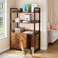 YITAHOME Large Hidden Cat Litter Box Furniture With 3 Shelves And Doors, Wood Litter Box Enclosure, Cat Washroom Storage, Brown 9 YITAHOME Large Hidden Cat Litter Box Furniture With 3 Shelves And Doors, Wood Litter Box Enclosure, Cat Washroom Storage, Brown -Pet Products Shop 518Vf46calL