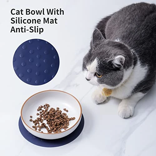 Howise 6inch Ceramic Cat Bowls With Non-Slip Mat | 3 Cat Dishes For Food And Water Set | Wide Shallow Cat Bowl Relief Whisker Fatigue | Cat Food Bowl Pet Kitten Bowl, White Cat Dish 4 Howise 6inch Ceramic Cat Bowls With Non-Slip Mat | 3 Cat Dishes For Food And Water Set | Wide Shallow Cat Bowl Relief Whisker Fatigue | Cat Food Bowl Pet Kitten Bowl, White Cat Dish - Image 2