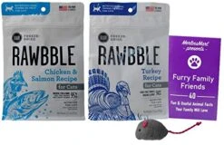 GENERIC Bixbi Rawbble Freeze-Dried Cat Food 2 Flavor Variety, 1 Each: Chicken Salmon, Turkey (3.5 Ounces) Plus Catnip Toy And Fun Animal Facts Booklet Bundle
