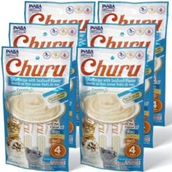 INABA Churu Cat Treats, Grain-Free, Lickable, Squeezable Creamy Purée Cat Treat/Topper With Vitamin E & Taurine, 0.5 Ounces Each Tube, 24 Tubes (4 Per Pack),Tuna Recipe With Seafood Flavors -Pet Products Shop 519mZgeX9L. AC 1