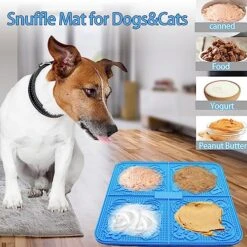 Femont X Large Licking Mat For Dog Slow Feeder Mat With 165 Strong Suction Cups For Peanut Butter,BPA Free Lick Pad For Pet Relieving Anxiety,Boredom,Grooming,Training(Blue,1 Spatula,1 Brush) -Pet Products Shop 51AUu0CP9tL