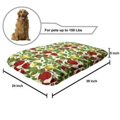 Lunarable Fruit Pet Bed, Repetitive Pattern Of Pear And Apple Branches With Leaves Blooming Organic Foods, Chew Resistant Pad For Dogs And Cats Cushion With Removable Cover, 24" X 39", Multicolor -Pet Products Shop 51AwlfSxPsL