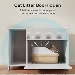 SunsGrove Cat Litter Box Enclose, Hidden Litter Boxes For Indoor Cats, Kitten Litter Furniture With Flip-Down Opening, Wooden Cat Box, Fits Most Litter Box, Multi-Functional Cabinet, White -Pet Products Shop 51C6bPkrBPL