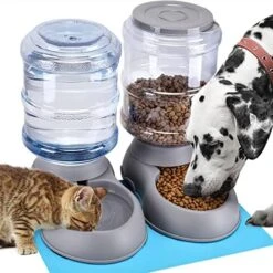 2 Pack Automatic Cat Feeder And Water Dispenser In Set With Pet Food Mat For Small Medium Dog Pets Puppy Kitten Big Capacity 1 Gallon X 2 (2 Pack Cream) -Pet Products Shop 51CG8sO15vL. AC