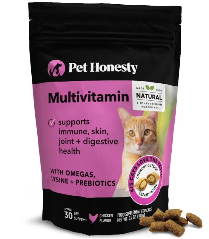 Pet Honesty Cat Multivitamin Chews - Supports Overall Immune Health, Joints, Skin & Coat, And Digestion | Omega 3s, Lysine For Cats, Probiotics, Cat Supplements & Vitamins - Chicken (30-Day Supply) 3 Pet Honesty Cat Multivitamin Chews - Supports Overall Immune Health, Joints, Skin & Coat, And Digestion | Omega 3s, Lysine For Cats, Probiotics, Cat Supplements & Vitamins - Chicken (30-Day Supply)