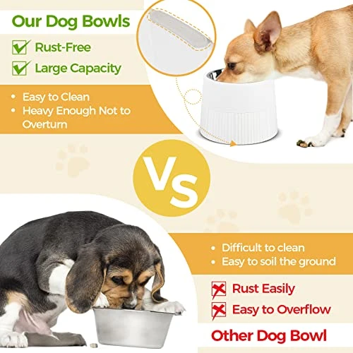 MSBC Elevated Dog Bowl, 15oz Small Raised Dog Feeder With Removable Stainless Steel Food And Water Bowl, Non-Skid & Non-Spill Dog Dish For Small Dogs And Cats, Raised Cat Bowl, Dishwasher Safe, White 5 MSBC Elevated Dog Bowl, 15oz Small Raised Dog Feeder With Removable Stainless Steel Food And Water Bowl, Non-Skid & Non-Spill Dog Dish For Small Dogs And Cats, Raised Cat Bowl, Dishwasher Safe, White - Image 3