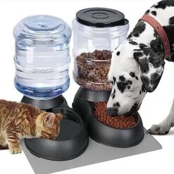 2 Pack Automatic Cat Feeder And Water Dispenser In Set With Pet Food Mat For Small Medium Dog Pets Puppy Kitten Big Capacity 1 Gallon X 2 (2 Pack Cream) -Pet Products Shop 51DmmNUHTuL. AC