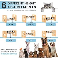 Elevated Dog Bowls With 2 Stainless Steel Dishes For Small Size Dogs & Cats- 6 Adjustable Heights Raised Bamboo Pet Slanted Feeding Stand-Large Food & Water Bowl Set- 15 ° Tilted Feeder For Cat, Puppy -Pet Products Shop 51FOZiplMZL