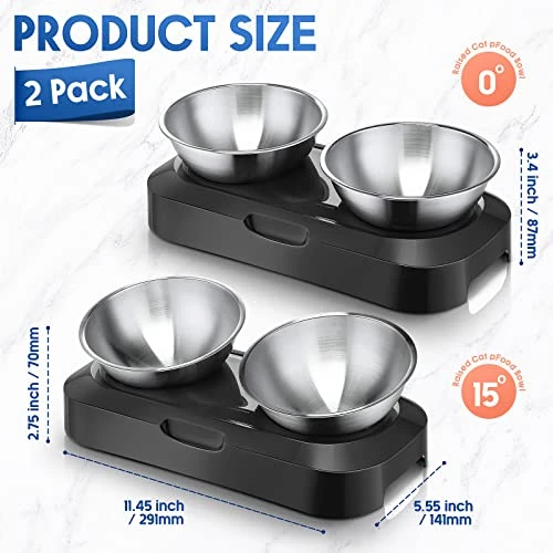 2 Pack Elevated Tilted Cat Bowls Stainless Steel Raised Cat Food And Water Bowl Set 0 And 15° Tilted Pet Cat Feeder Anti Vomit Cat Dishes With Stand For Indoor Cats Kitten Puppy Dogs 4 2 Pack Elevated Tilted Cat Bowls Stainless Steel Raised Cat Food And Water Bowl Set 0 And 15° Tilted Pet Cat Feeder Anti Vomit Cat Dishes With Stand For Indoor Cats Kitten Puppy Dogs - Image 2
