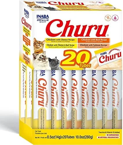 INABA Churu Cat Treats, Grain-Free, Lickable, Squeezable Creamy Purée Cat Treat/Topper With Vitamin E & Taurine, 0.5 Ounces Each Tube, 20 Tubes, Seafood Variety Box 5 INABA Churu Cat Treats, Grain-Free, Lickable, Squeezable Creamy Purée Cat Treat/Topper With Vitamin E & Taurine, 0.5 Ounces Each Tube, 20 Tubes, Seafood Variety Box - Image 3