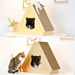 Fhony Corrugated Cat Cardboard Pet House Condo Apartment Pet Catpets Kitties Cat Accessories Box House Cat Scratcher Cat Toys Scratch Cardboards Scratching Pad Scratchy Box,Patrón -Pet Products Shop 51GJC1PBJLL