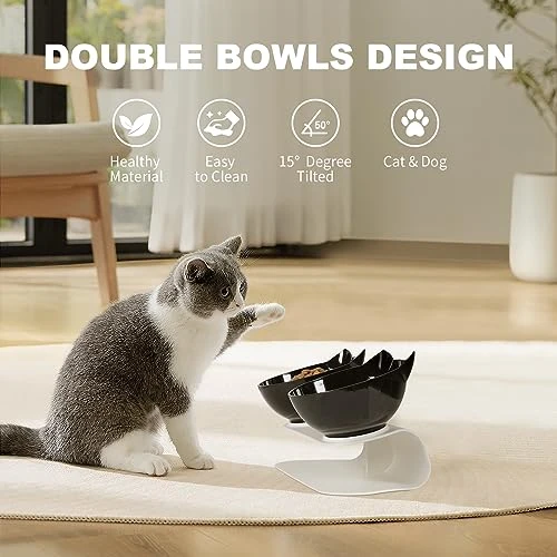 Cenivi Elevated Cat Bowls, Raised Cat Food Bowls, 15°Tilted Cat Bowls For Indoor Cats, Cat Food Water Bowls Set, Cat Bowls Elevated Tilted Whisker Friendly, Cute Cat Bowls Elevated, White 6 Cenivi Elevated Cat Bowls, Raised Cat Food Bowls, 15°Tilted Cat Bowls For Indoor Cats, Cat Food Water Bowls Set, Cat Bowls Elevated Tilted Whisker Friendly, Cute Cat Bowls Elevated, White - Image 4
