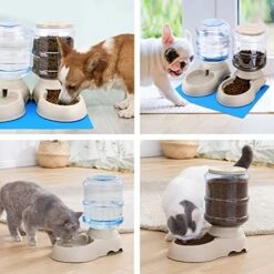 2 Pack Automatic Cat Feeder And Water Dispenser In Set With Pet Food Mat For Small Medium Dog Pets Puppy Kitten Big Capacity 1 Gallon X 2 (2 Pack Cream) -Pet Products Shop 51HFoCQGDBL