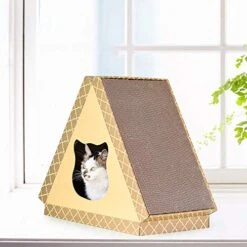 Fhony Corrugated Cat Cardboard Pet House Condo Apartment Pet Catpets Kitties Cat Accessories Box House Cat Scratcher Cat Toys Scratch Cardboards Scratching Pad Scratchy Box,Patrón -Pet Products Shop 51IsrVmJHYL
