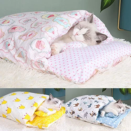 SONGBIRDTH Pet Bed,Cartoon Print Cat Sleeping Bag Removable Cattery Warm Kennel Nest Pet Supplies,Breathable Cotton Blend,Removable Easy To Clean 6 SONGBIRDTH Pet Bed,Cartoon Print Cat Sleeping Bag Removable Cattery Warm Kennel Nest Pet Supplies,Breathable Cotton Blend,Removable Easy To Clean - Image 4