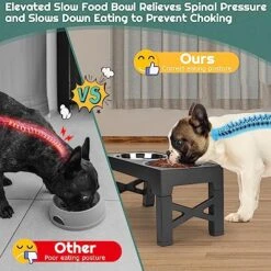 ODRIEW Elevated Dog Bowls, 5 Adjustable Heights Raised Dog Bowl Stand With 2 Stainless Steel Dog Food Bowls And 1 Slow Food Bowl, Tiltable Neck Guard For Small Medium Large Pets Dogs And Cats (Grey) 12 ODRIEW Elevated Dog Bowls, 5 Adjustable Heights Raised Dog Bowl Stand With 2 Stainless Steel Dog Food Bowls And 1 Slow Food Bowl, Tiltable Neck Guard For Small Medium Large Pets Dogs And Cats (Grey) -Pet Products Shop 51KpmEWX0lL