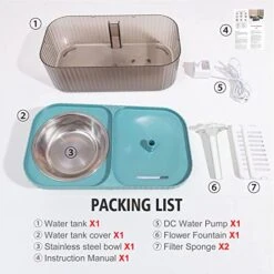 Suertree Cat Fountain Water Bowl Stainless Steel, 101oz/3L Automatic Pet Water Fountain, Dog Water Dispenser Cat Feeding Watering Supplies With 2 Filters For Cats, Dogs, Pets Blue -Pet Products Shop 51KqpyXgauL