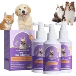 Teeth Cleaning Spray For Dogs & Cats - Pet Oral Care Spray, Dog Breath Freshener, Eliminate Bad Breath, Targets Tartar & Plaque (3Pcs)