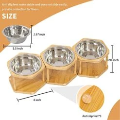 Lusifaco Set Of 3 Single Elevated Cat Bowls, Stainless Steel Raised Cat Food Water Bowl With Bamboo Stand, Pet Dishes Stand Feeder With Anti Slip Feet For Cats And Small Dogs, 13 Oz(Stainless Steel) -Pet Products Shop 51Lnfr4e2yL