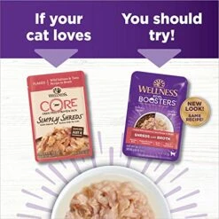 Wellness Bowl Boosters Wet Cat Food Topper, Flaked Salmon & Tuna In Broth, 1.75 Ounce (Pack Of 12)