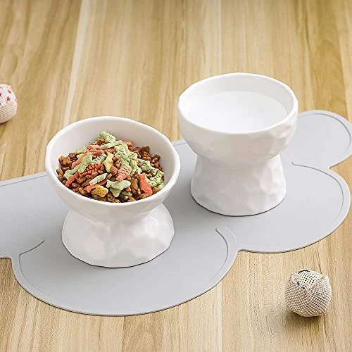 White Ceramic Cat Food And Water Bowl Set ,Cat Food Dish With Stand,Elevated Cat Bowls ,Raised Cat Food Bowls Anti Vomiting,Pet Bowl With Anti Slip Mat,Stress Free For Cats And Small Dogs 5 White Ceramic Cat Food And Water Bowl Set ,Cat Food Dish With Stand,Elevated Cat Bowls ,Raised Cat Food Bowls Anti Vomiting,Pet Bowl With Anti Slip Mat,Stress Free For Cats And Small Dogs - Image 3
