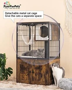 Fourfurpets Cat Litter Box Enclosure, Cat Trees, Wire Cat Cages, All-in-one, Removable And Washable Cushion, Hammock, Natural Sisal Posts, Anti-tip, Height-Adjustable, Rustic Brown -Pet Products Shop 51MfcV3TpsL
