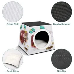 Printed Cat Cube Kitty House Indoor Cats Bed Cat Sofa Small Dogs Shelter Warm And Cozy Food Truck Illustration