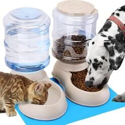 2 Pack Automatic Cat Feeder And Water Dispenser In Set With Pet Food Mat For Small Medium Dog Pets Puppy Kitten Big Capacity 1 Gallon X 2 (2 Pack Cream) -Pet Products Shop 51NguVTtyZL. AC