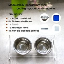Tilted Raised Cat Bowls, Elevated 15° Orthopedic Bowls For Puppy Or Small Dog, 4 Stainless Steel Pet Feeding Food Dishes Set, Durable Acrylic Stand, Easy To Clean, Also Perfect For Travel (Clear) -Pet Products Shop 51OC2s1VUoL
