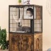 Fourfurpets Cat Litter Box Enclosure, Cat Trees, Wire Cat Cages, All-in-one, Removable And Washable Cushion, Hammock, Natural Sisal Posts, Anti-tip, Height-Adjustable, Rustic Brown -Pet Products Shop 51OVkkKtFVL