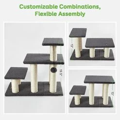 Pawque Dog Stairs & Cat Scratching Post Pet Steps For High Beds Couch, High-Strength Boards Holds Up To 150 Lbs For Indoor Small Cats Kittens Dogs Climbing Playing, 3 Combination Options, 3 Steps-Grey -Pet Products Shop 51OfJa2N7pL