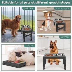 ODRIEW Elevated Dog Bowls, 5 Adjustable Heights Raised Dog Bowl Stand With 2 Stainless Steel Dog Food Bowls And 1 Slow Food Bowl, Tiltable Neck Guard For Small Medium Large Pets Dogs And Cats (Grey) 14 ODRIEW Elevated Dog Bowls, 5 Adjustable Heights Raised Dog Bowl Stand With 2 Stainless Steel Dog Food Bowls And 1 Slow Food Bowl, Tiltable Neck Guard For Small Medium Large Pets Dogs And Cats (Grey) -Pet Products Shop 51P5S8LBNbL
